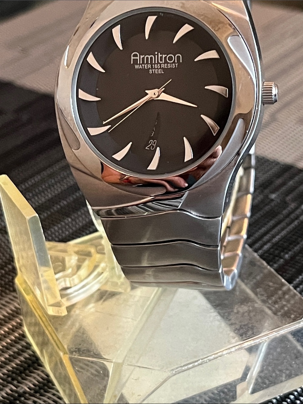 Armitron Silver Stainless Steel Watch with Black Dial